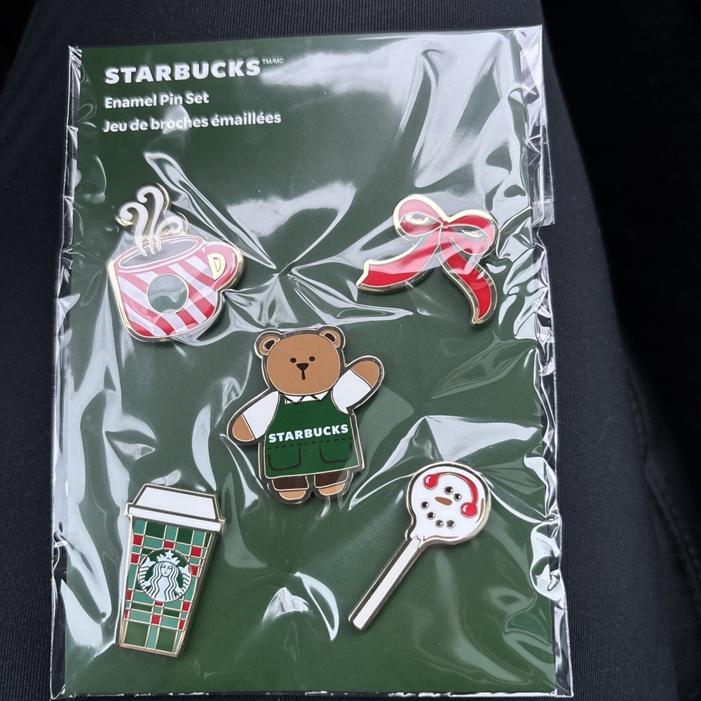 Starbucks 2025 Holiday Christmas 5 Enamel Pin Set Coffee Bear HotCup Cakepop NWT